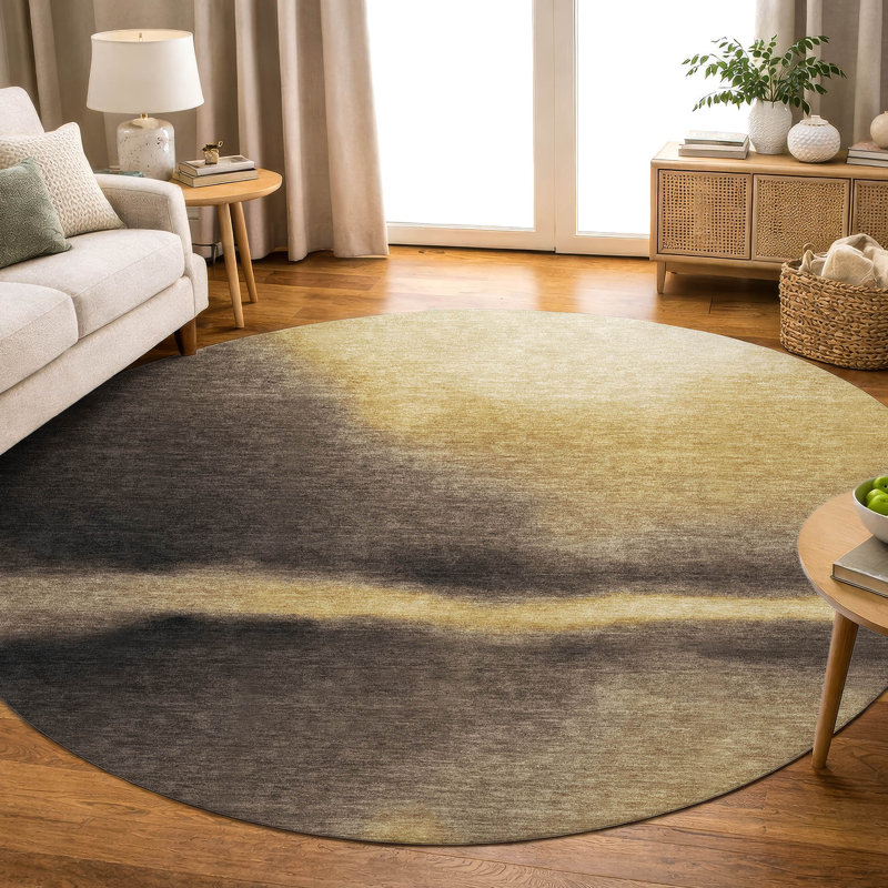 Premium Machine Washable Mayfield AMF2419 Abstract Rug, Honey, 8' Round