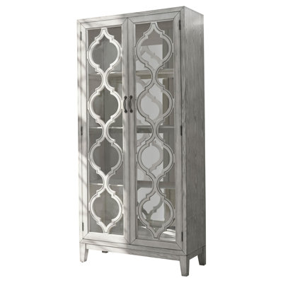 Mckellen 2-Door Wood Trellis Tall Cabinet Distressed White