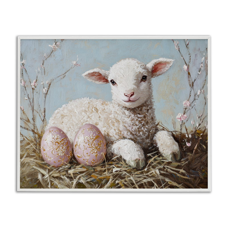 Giclée de Pâques, agneau de Pâques et œufs, design par Petal Prints Design, H 11 po x l 14 po