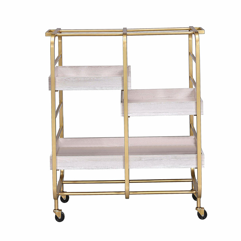 Chariot de service dégradé doré et blanc, avec 3 plateaux réglables, Doré