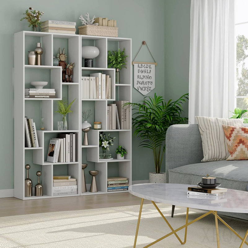 Asymmetrical Display Shelf & Bookcase, 5-Tier, White