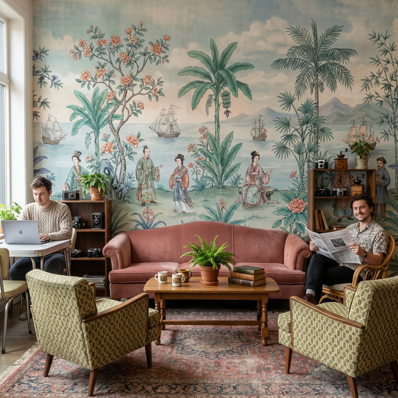 Cloudy Sky Wallpaper Elegant Chinoiserie Wall Mural, 120 po x 96 po, Peler et coller