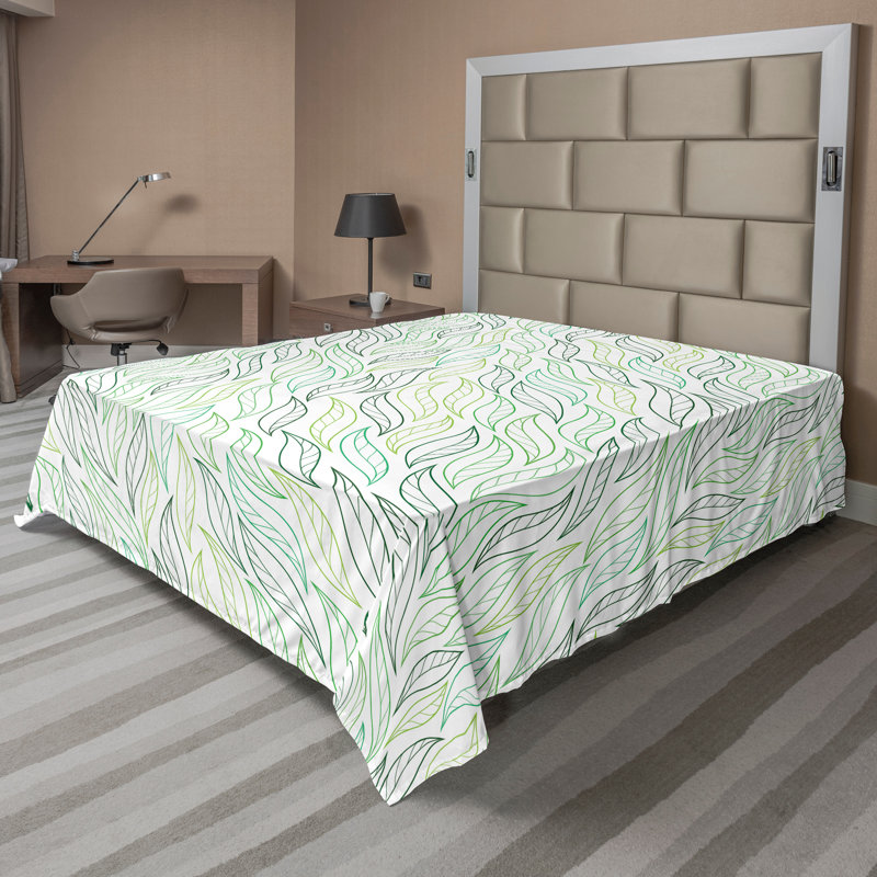 Ambesonne Nature Top Flat Sheet Glisten Fish Sunlight, Pale Green Navy Blue Floral, California King Flat Sheet