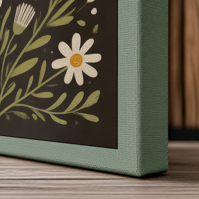 Daisy Studies Botanical - Wrapped Canvas, 30x20 - 76.2 x 50.8 cm, Sage Border