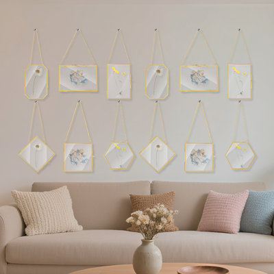 12Pcs Hanging Glass Display Frame With Chain For Dried Flower Plant Specimen DIY Artwork Wall Decor