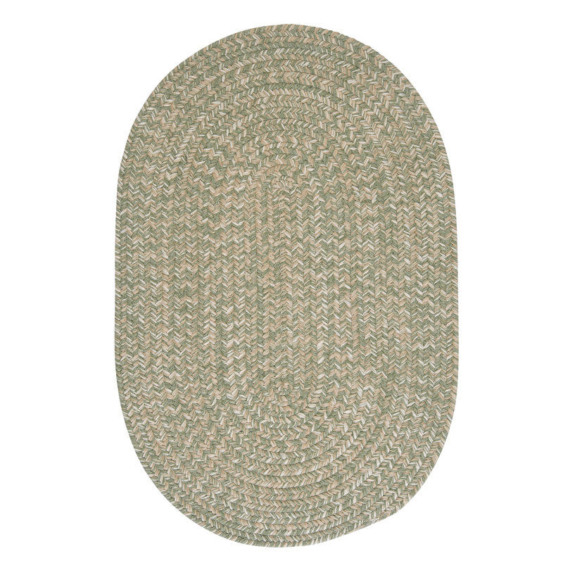 Tapis vert sauge tressé / beige / crème Ken, Ovale 3 pi x 5 pi