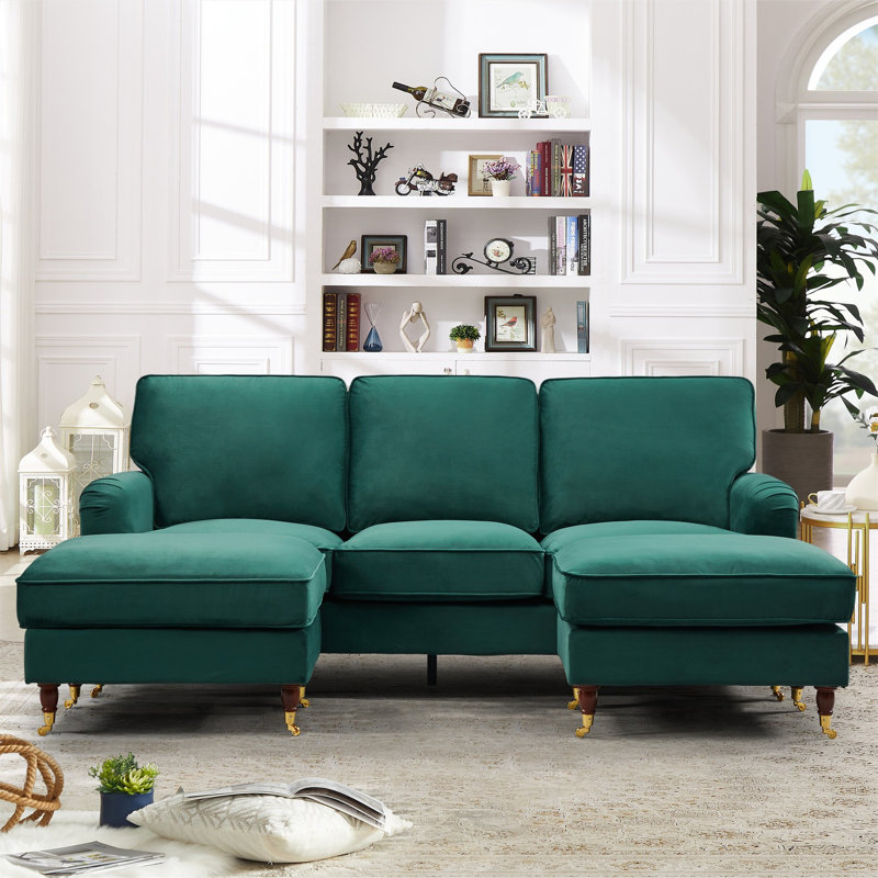 Naytahwaush 3 Seater Velvet Corner Sofa , Green