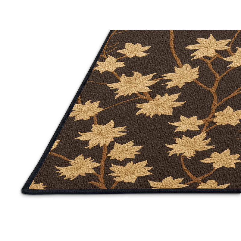 Machine Washable Botanical Brown Area Rug, Runner 2' x 5'