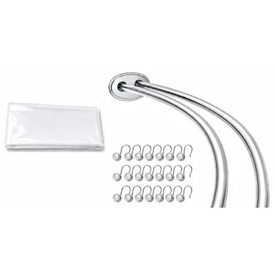 Shower Suite by Utopia Alley – Rustproof Aluminum Double Curved Shower Curtain Rod Combo Set with Liner & 24 Hooks, Adjustable 45–72 Inch Wall Mounted Dual Rod, Chrome