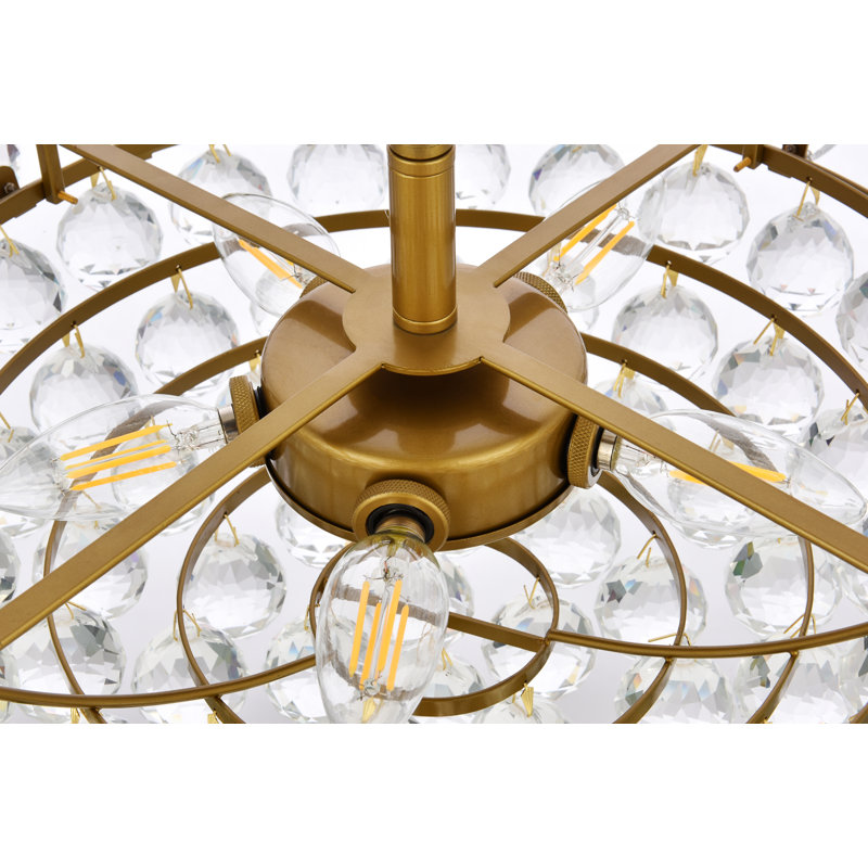 Luminaire suspendu bol unique à 5 lumières avec accents de cristal Abel, H 70 po x l 18 po x P 18 po, Laiton
