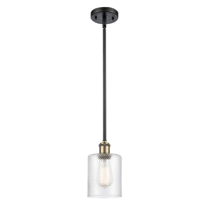 Luminaire suspendu cylindrique 1 lumière Leilani, Transparent, Ampoule DEL 6 watts Vinage, Laiton antique noir