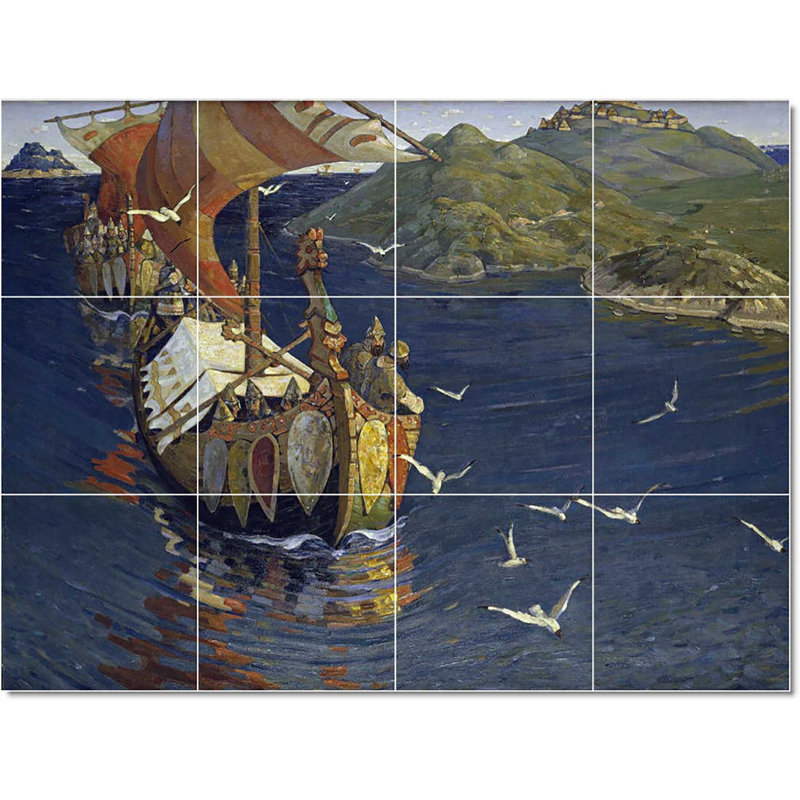 Carreau de céramique décorative 24 po x 18 po 6 po x 6 po, Bateau-bateau Nilolai Roerich W22995