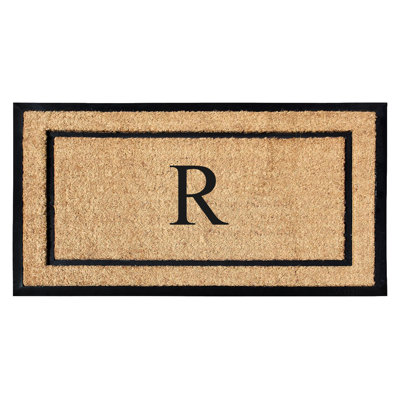 Danielian Rubber Coir Classic Border Monogrammed Doormat  24" x 48" Non-Slip Outdoor Door Mat