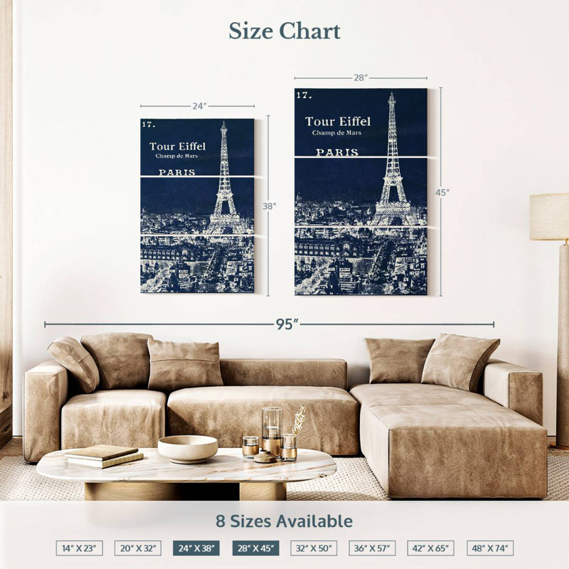 Lilie Blueprint Eiffel Tower, 23" H x 14" W