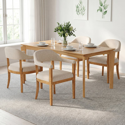 5-Piece Rubber Wood Dining Table Set With Upholstered Chairs