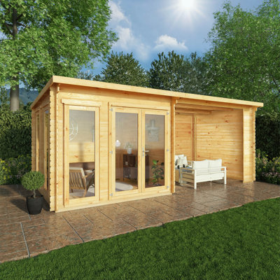 Mercia 20ft x 10ft Studio Pent Log Cabin With Patio Area (44mm)