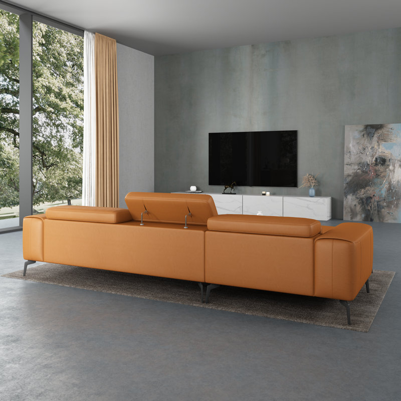 Cavour Sectional, Left Hand Facing, Cognac Genuine Leather