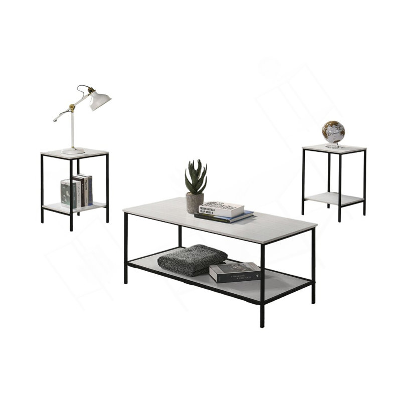 Ensemble de table rustique 3 pièces Table basse 1 table de bout 2 tables de bout style minimaliste, Blanc