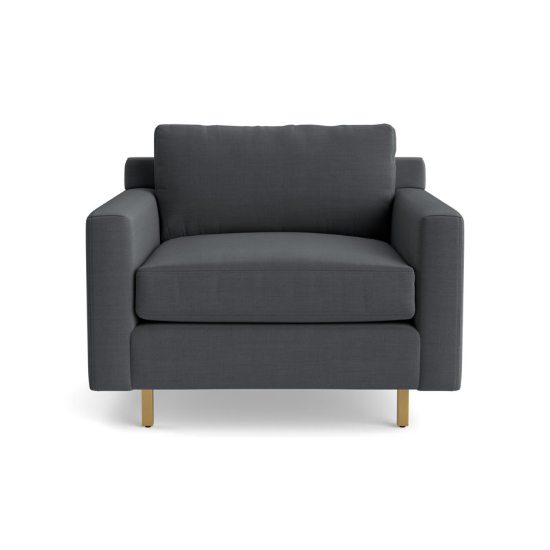 Hunter Chair No Welt, Performance Linen - Charcoal, Brushed Brass