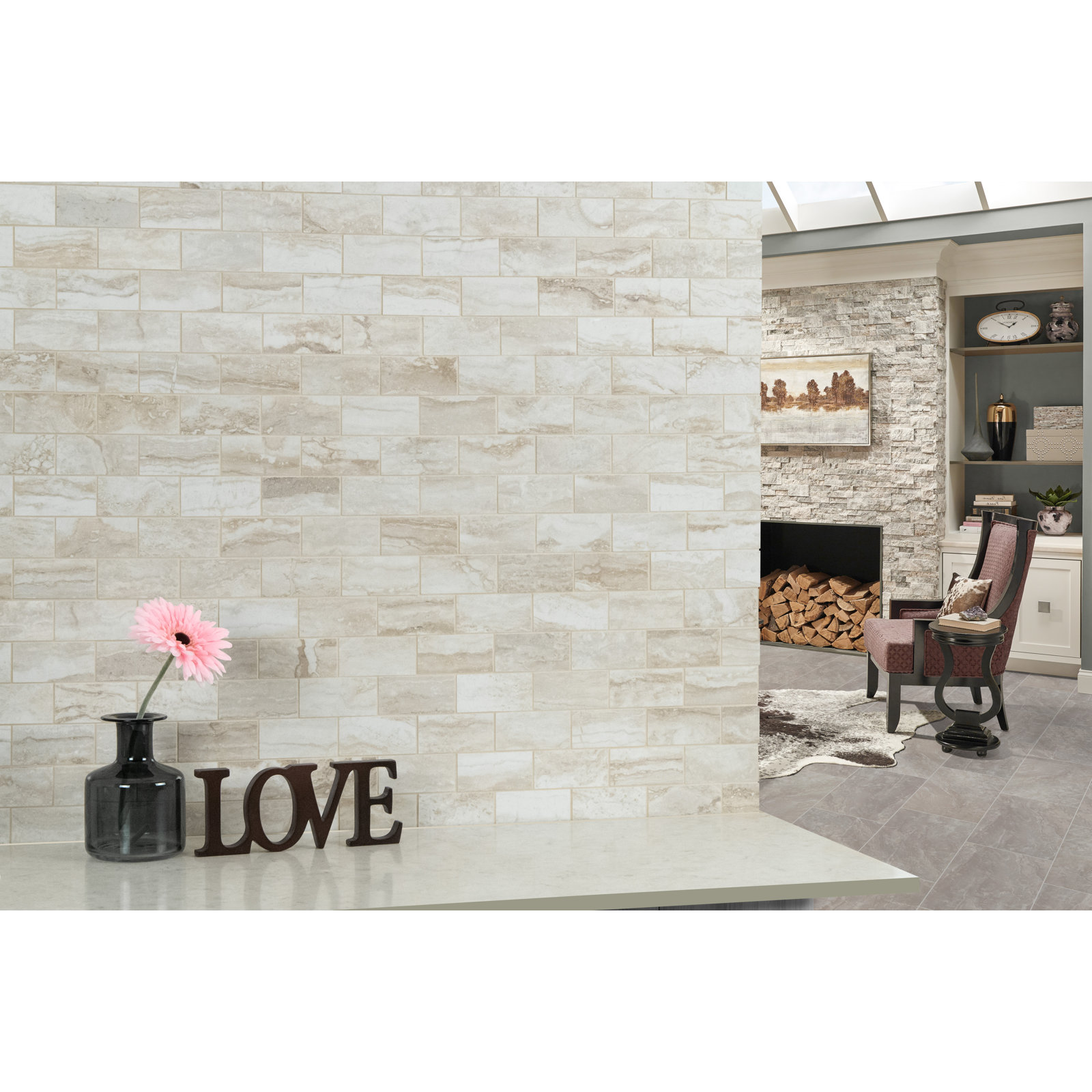 Beraldi 2 in. x 4 in. Polished Porcelain Mosaic Floor and Wall Tile, Kaui Pearl