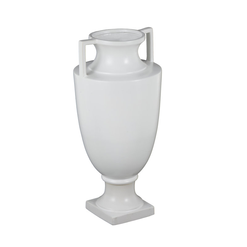 Kevinson Ceramic Fluted Urn Shaped Decorative Vase with Handles, White