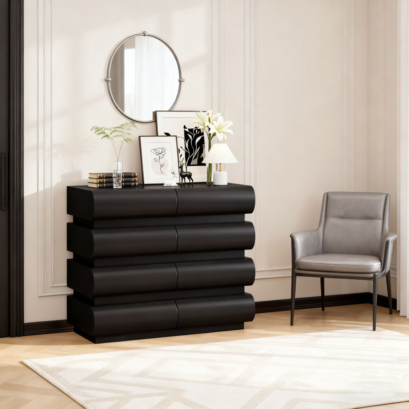 Commode 8 tiroirs pour chambre à coucher, Noir