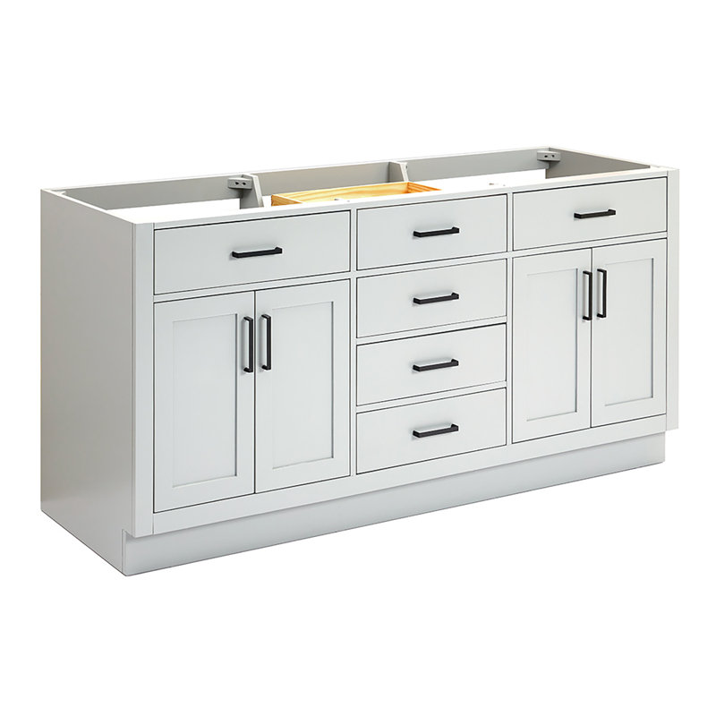 Ariel Hepburn 72 In. Double Sink Base Cabinet, Gray, Matte Black