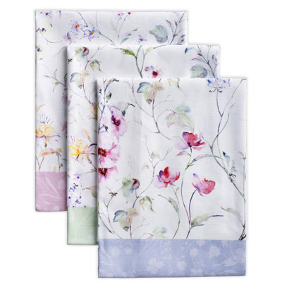 Ensemble de 3 torchons de cuisine Maison d'Hermine, motif floral d'été, 100 % coton, 51 x 70 cm