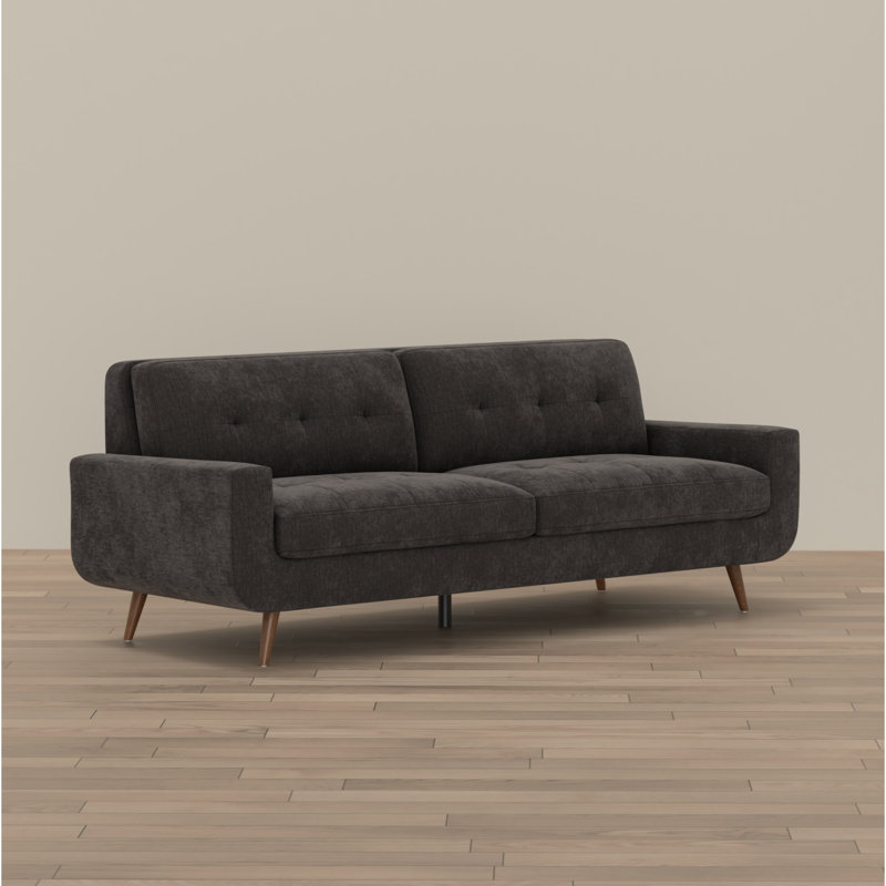 Mid-Century Modern Button-Tufted Sofa in Charcoal, Charcoal
