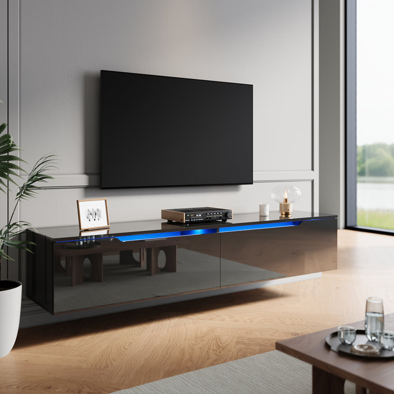 LED TV cabinet Stand for TVs, 30cm H x 160cm W x 35cm D, Black