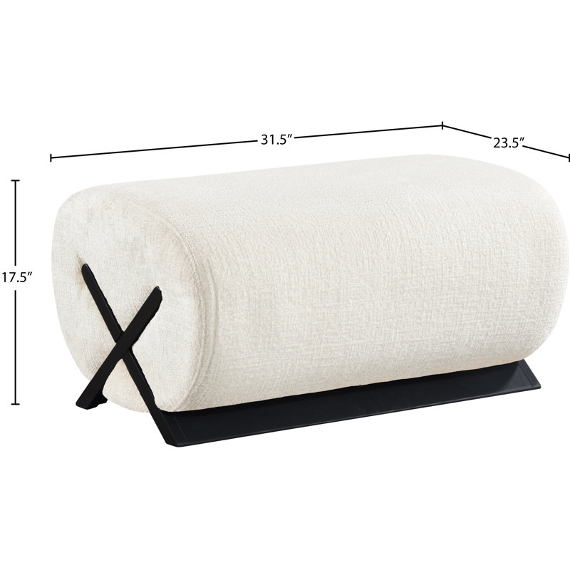 Akira Fabric Ottoman, Cream Polyester Fabric, Black