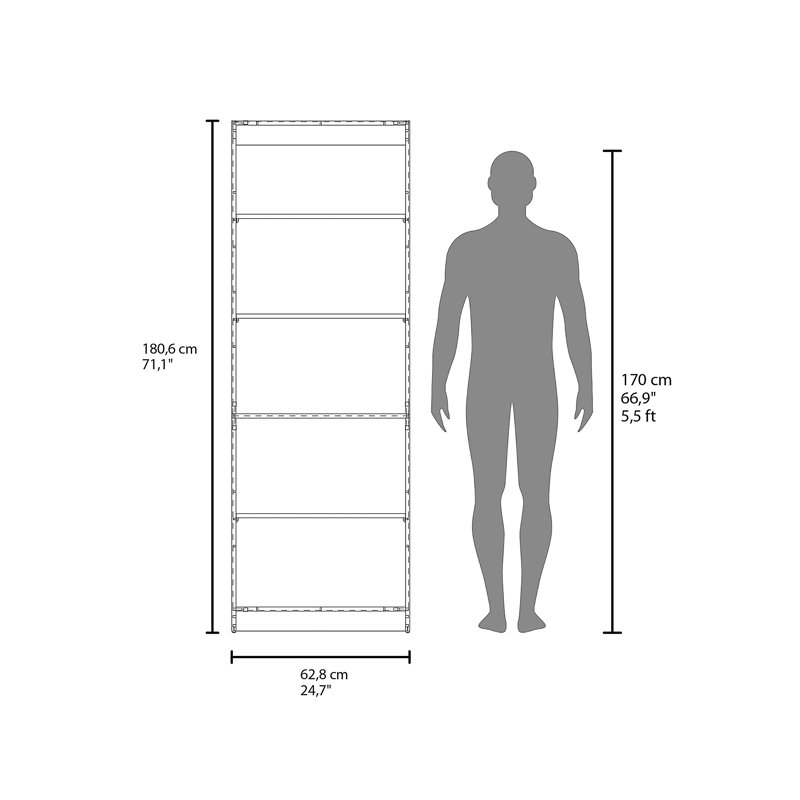 Bibliothèque avec rangement ouvert et 5 tablettes