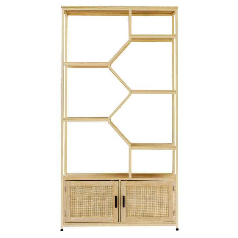 Dessens Rattan Bookshelf 7 tiers Bookcases Storage Rack with cabinet