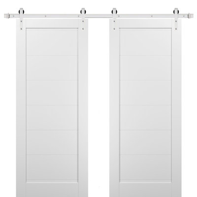 Sliding Double Barn Doors With Hardware | Quadro 4115 White Silk | 13FT Rail Sturdy Set | Kitchen Wooden Solid Panel Interior Bedroom Bathroom Door -  SARTODOORS, "QUADRO4115DB-S-WS-36"" x 84"" (2* 18x84)"