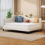 Lit de jour en lin beige avec pieds en bois massif - en forme de L pour une chambre à coucher élégante en matériau doux-303051455-303051452