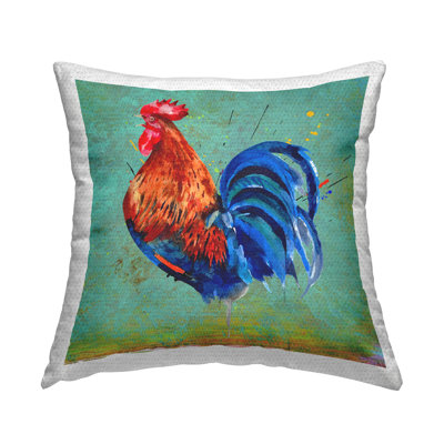 Contemporary Rooster Farm Animal Outdoor Printed Pillow by Karen Smith