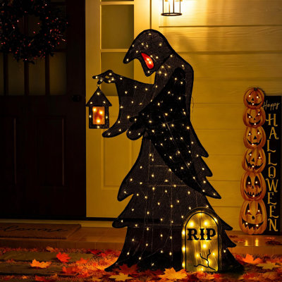 60"H Lighted Halloween 2D Grim Reaper Outdoor Décor with 160 warm White LED Lights （KD）