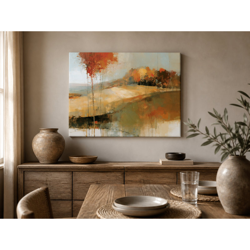 Orange Vert Abstrait Campagne Emballé Ingwer, L 48 po x H 36 po x P 1,5 po
