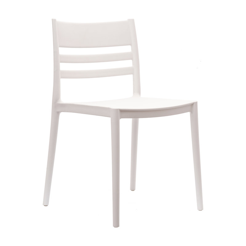 Chaise de patio commerciale en résine toutes saisons avec dossier à lattes, Blanc
