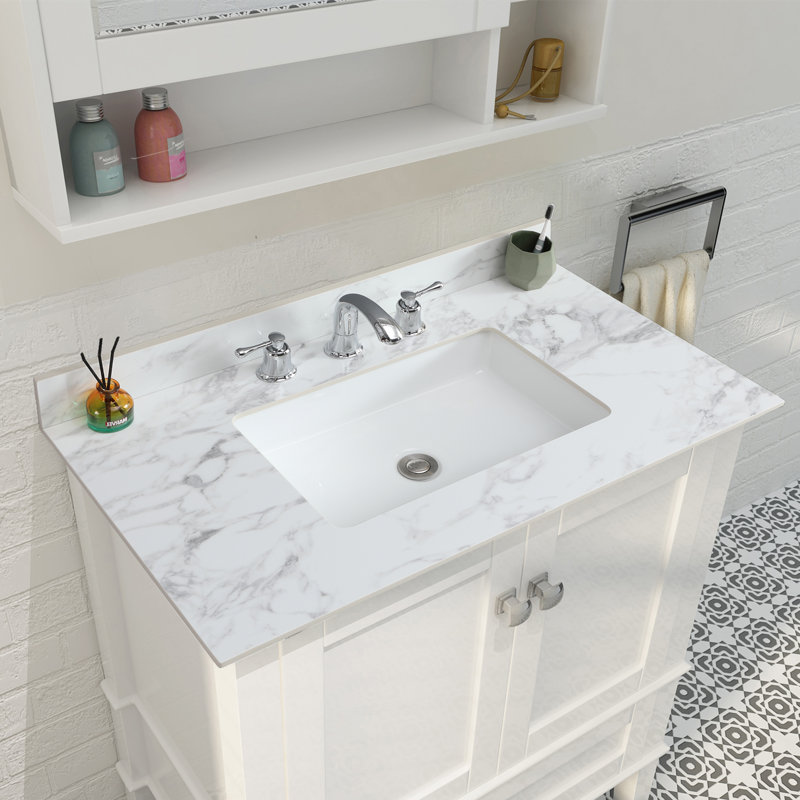 37" Rectangular Single Bathroom Vanity Top With Sink, 8" Widespread