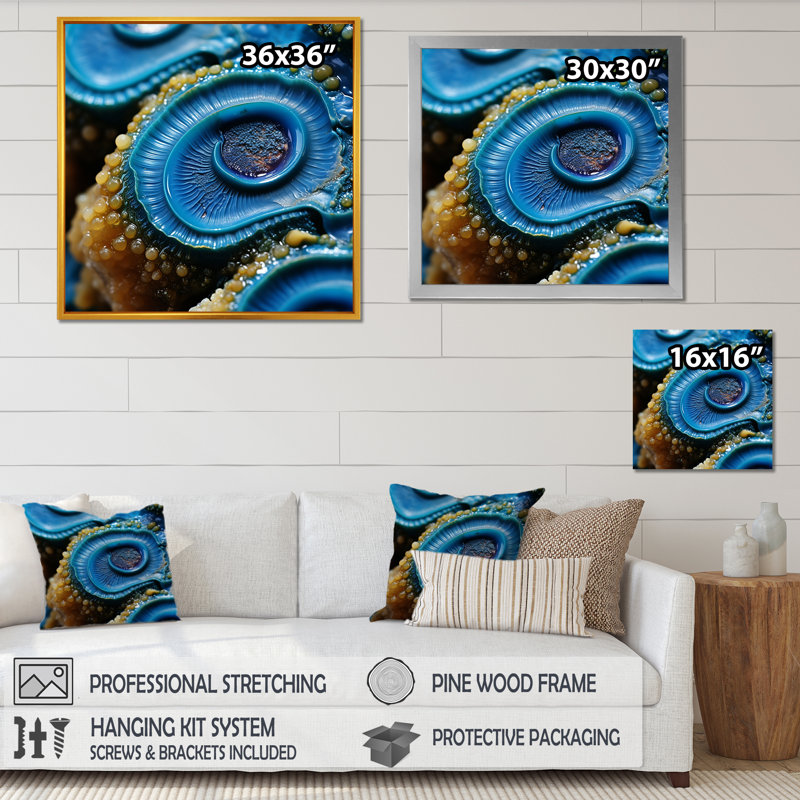 «Blue Sapphire Maritime Geode», art mural pierre géode, Or, H 16 po x l 16 po