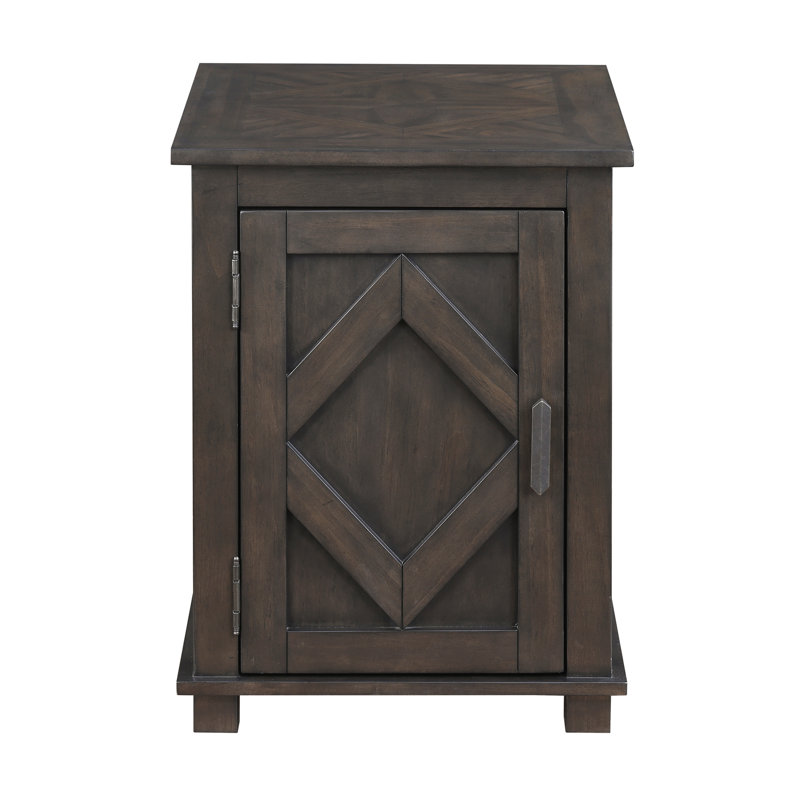 Traditional Rustic Chairside Table With Adjustable Storage Shelf Brown Finish Durable Wood Living Room Furniture 1Pc