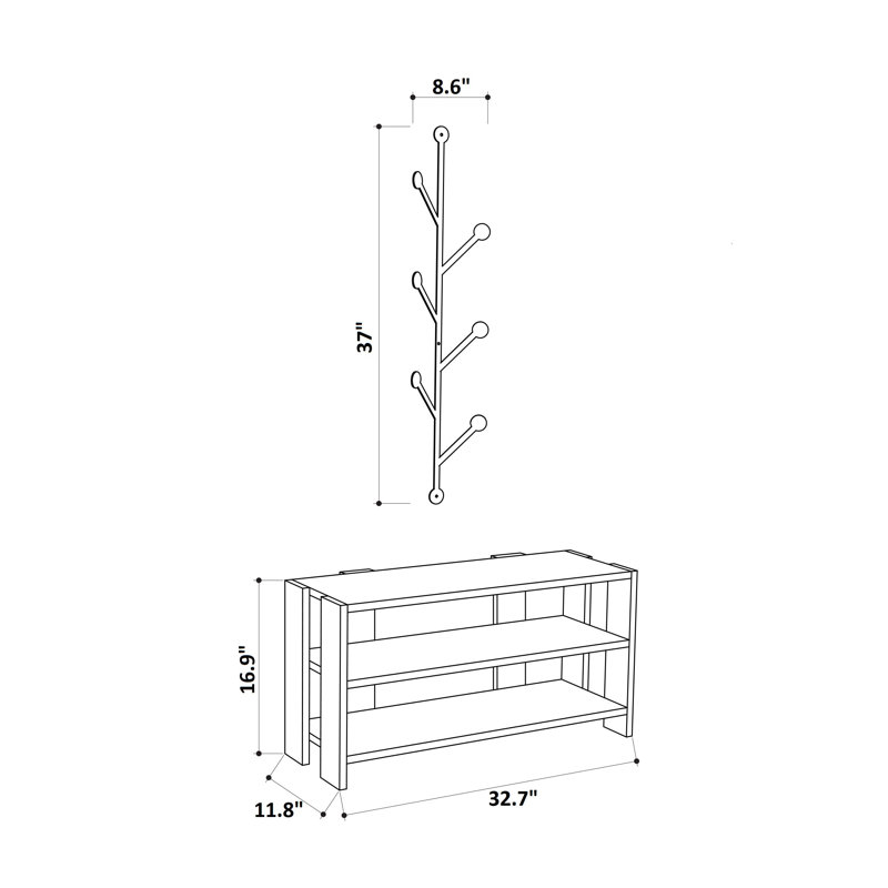 Arbre d'entrée Mindi avec banc et rangement pour chaussures, Blanc