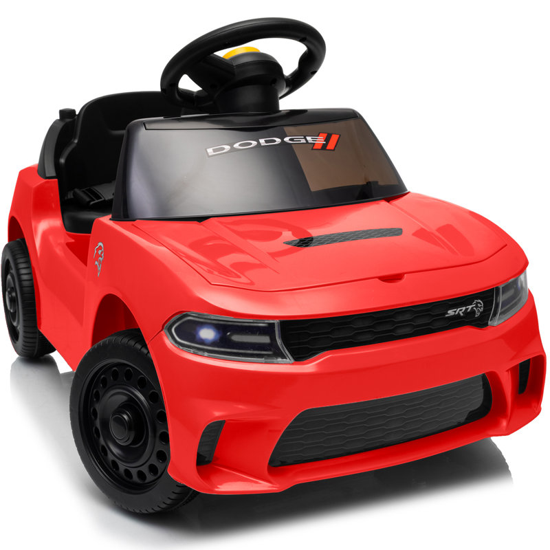 Voiture électrique Dodge autorisée pour enfants de 1 à 3 ans, avec musique et klaxon rouge., Rouge