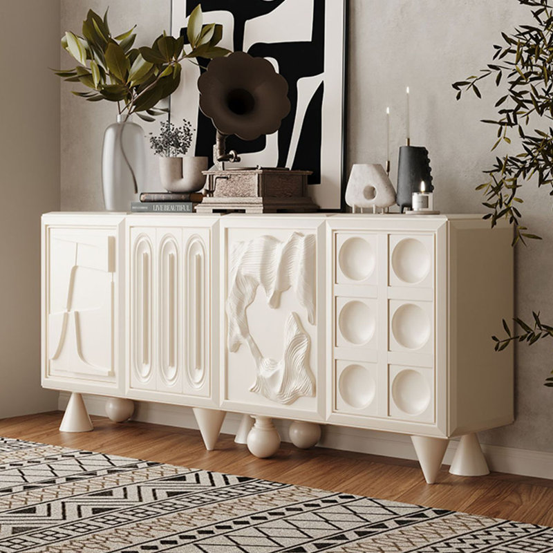 Solid wood carving creative decorative cabinet, 33.46" H x 55.12" W x 15.75" D, White