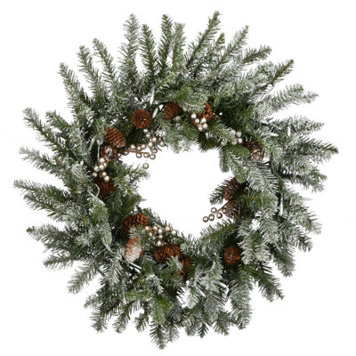Couronne d'épinette enneigée avec lumières DEL à piles Morgan
