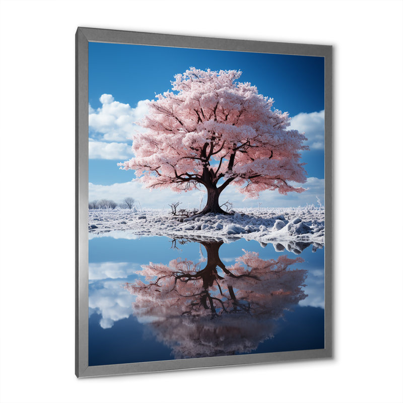 Dariush " Pink Tree Whimsical Reflections ", H 20 po x l 12 po x P 1 po, Cadre photo argenté
