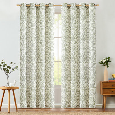 Grommet Vintage Damask Patterned Linen Curtains for Bedroom Vintage Curtains