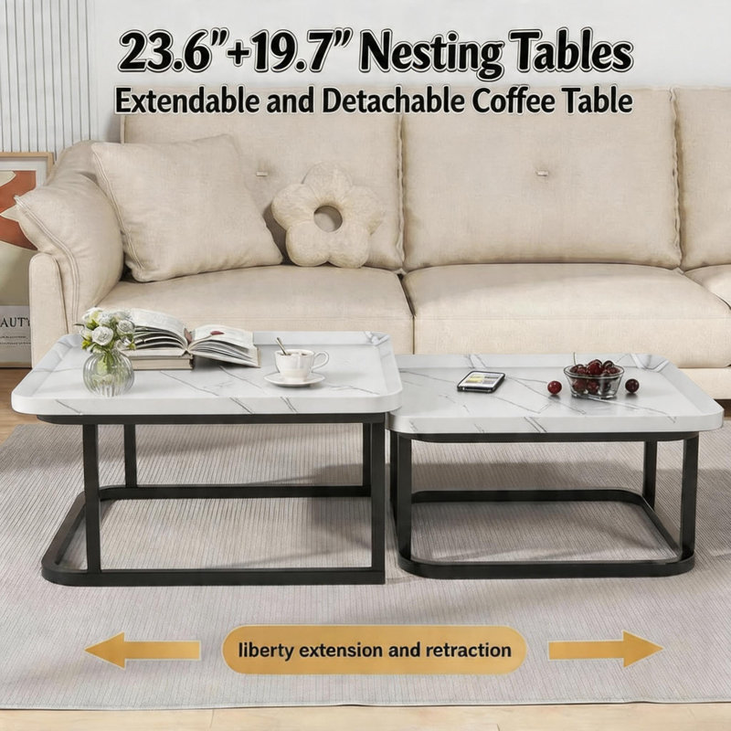 Ensemble de 2 tables gigognes empilables empilables, White
