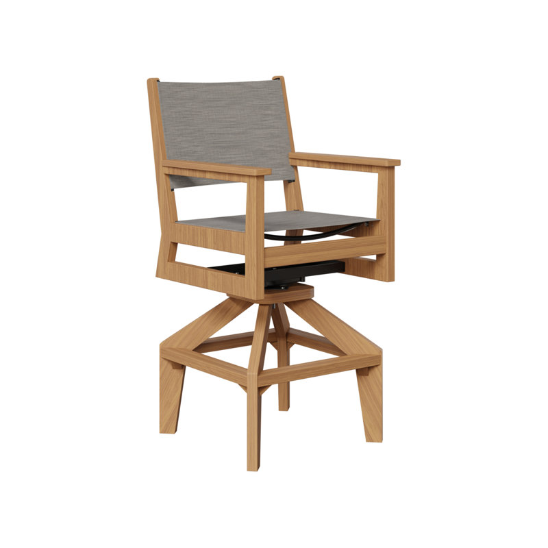 Chaise de bar pivotante en teck naturel avec tissu mica perle Berlin Gardens, Teck naturel, 27.5"